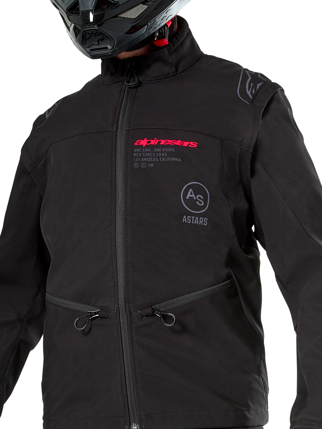 Chaqueta Softshell Alpinestars Lite-Dura, negra, chaqueta de enduro off-road cortavientos, diseño modular con mangas desmontables y forro de felpa, estilo técnico minimalista