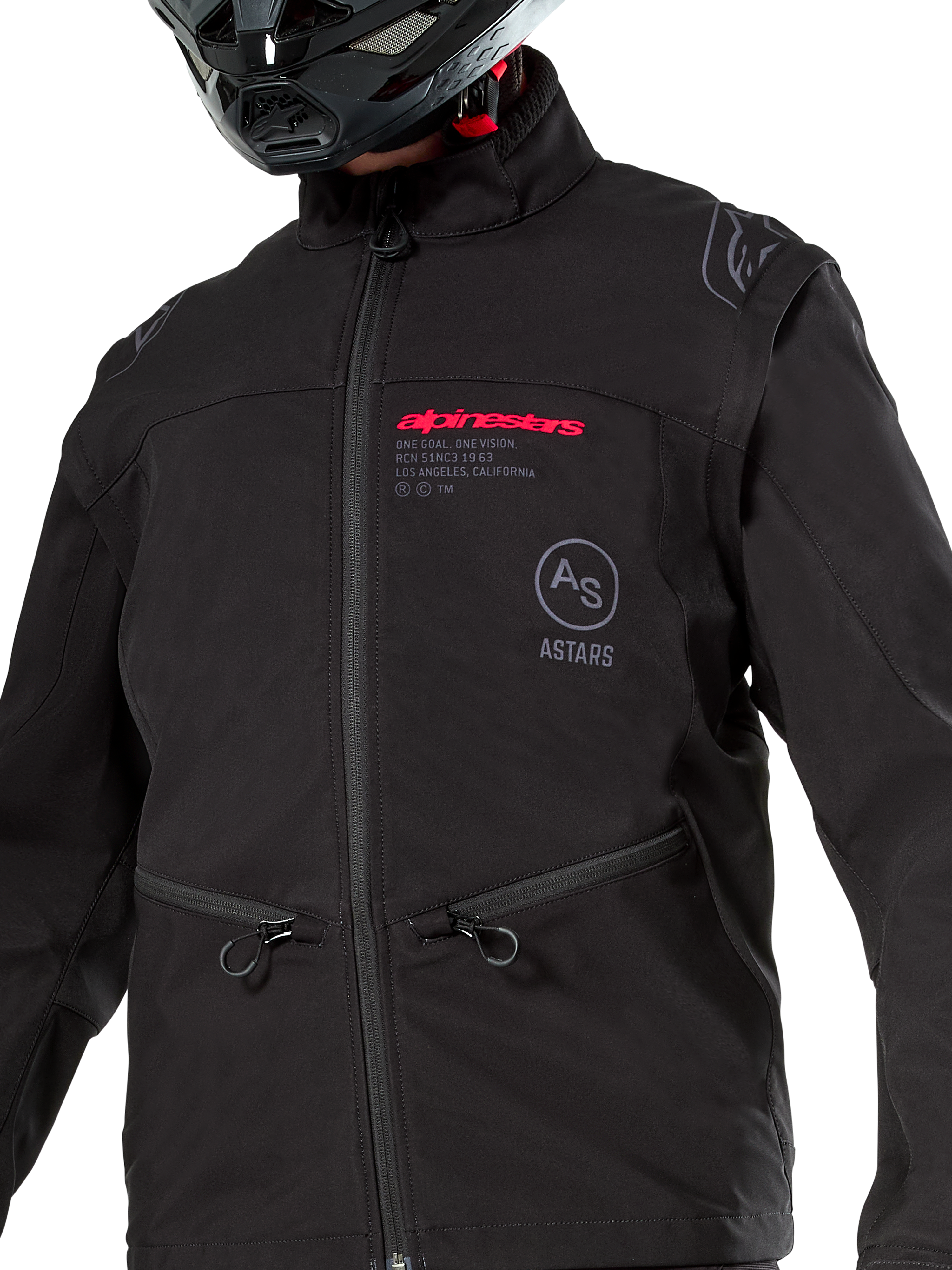 Chaqueta Softshell Alpinestars Lite-Dura, negra, chaqueta de enduro off-road cortavientos, diseño modular con mangas desmontables y forro de felpa, estilo técnico minimalista