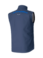 Chaleco Alpinestars Techstar Softshell, azul marino, vista trasera con logotipo de Alpinestars en azul claro en los hombros, confección en softshell elástico y cortaviento para motocross y conducción off-road