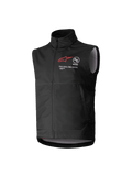 Alpinestars Youth Techstar Softshell Vest, chaleco de motocross sin mangas negro, logo de estrella roja, cuello alto, cremallera frontal, marca 'ONE GOAL. ONE VISION.', forro gris claro, equipamiento de motociclismo juvenil