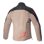 Alpinestars Techdura Jacket, chaqueta de enduro y todoterreno, negro y marrón Falcon, vista trasera sin chaleco táctico, con logotipos rojos de Astars y construcción de lona de poliamida resistente