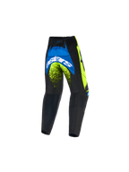 Alpinestars 2026 Kids Racer Nomur Pants, Youth Motocross Pants, Dark Navy, Yellow Fluo, and UCLA Blue, rear view showing bold white Astars logo and neon accents, durable off-road gear design