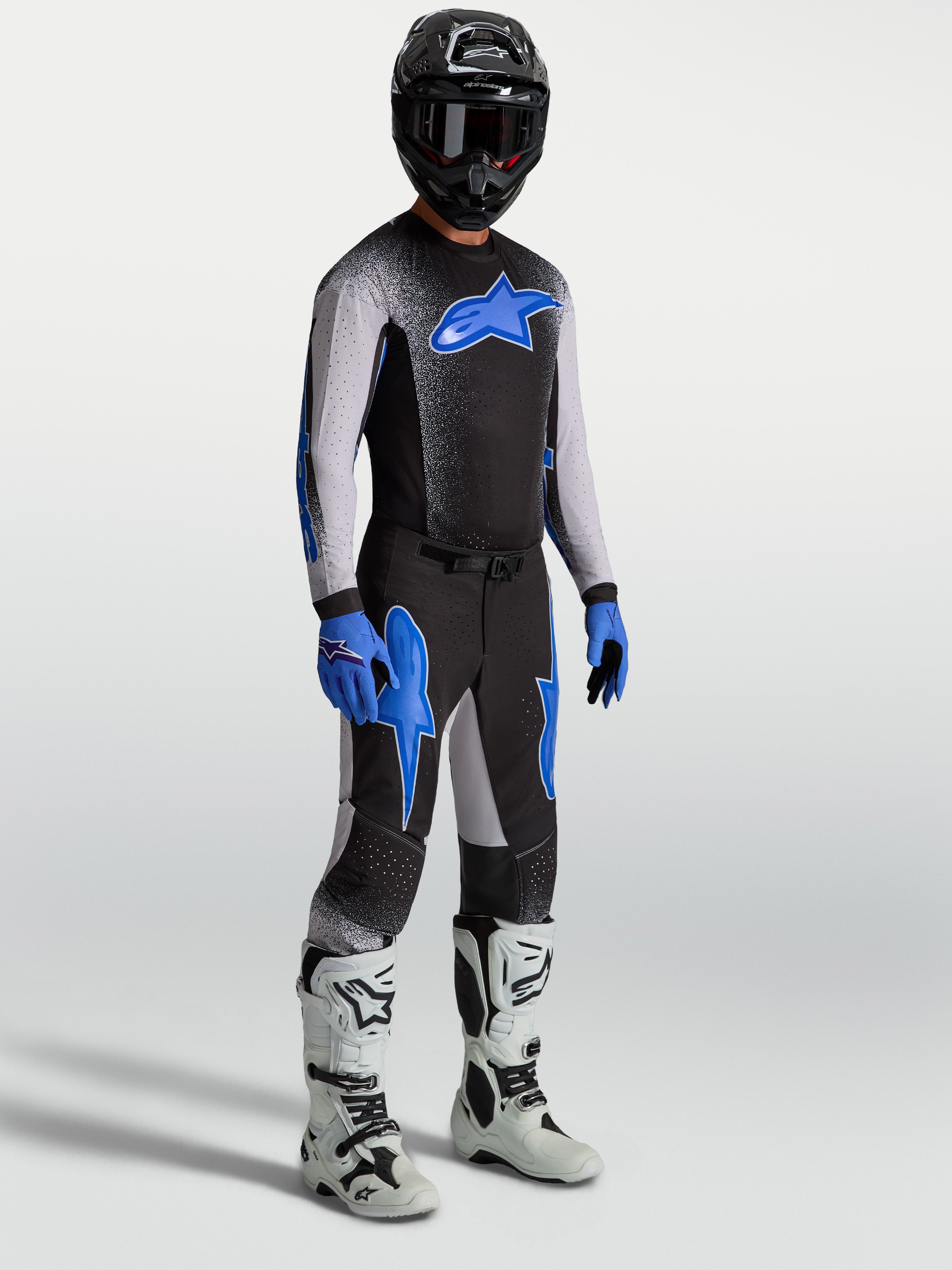Alpinestars Supertech Hiten AFD, pantalones de motocross para hombre, negros y azules, equipo de alto rendimiento para off-road con ajuste atlético profesional