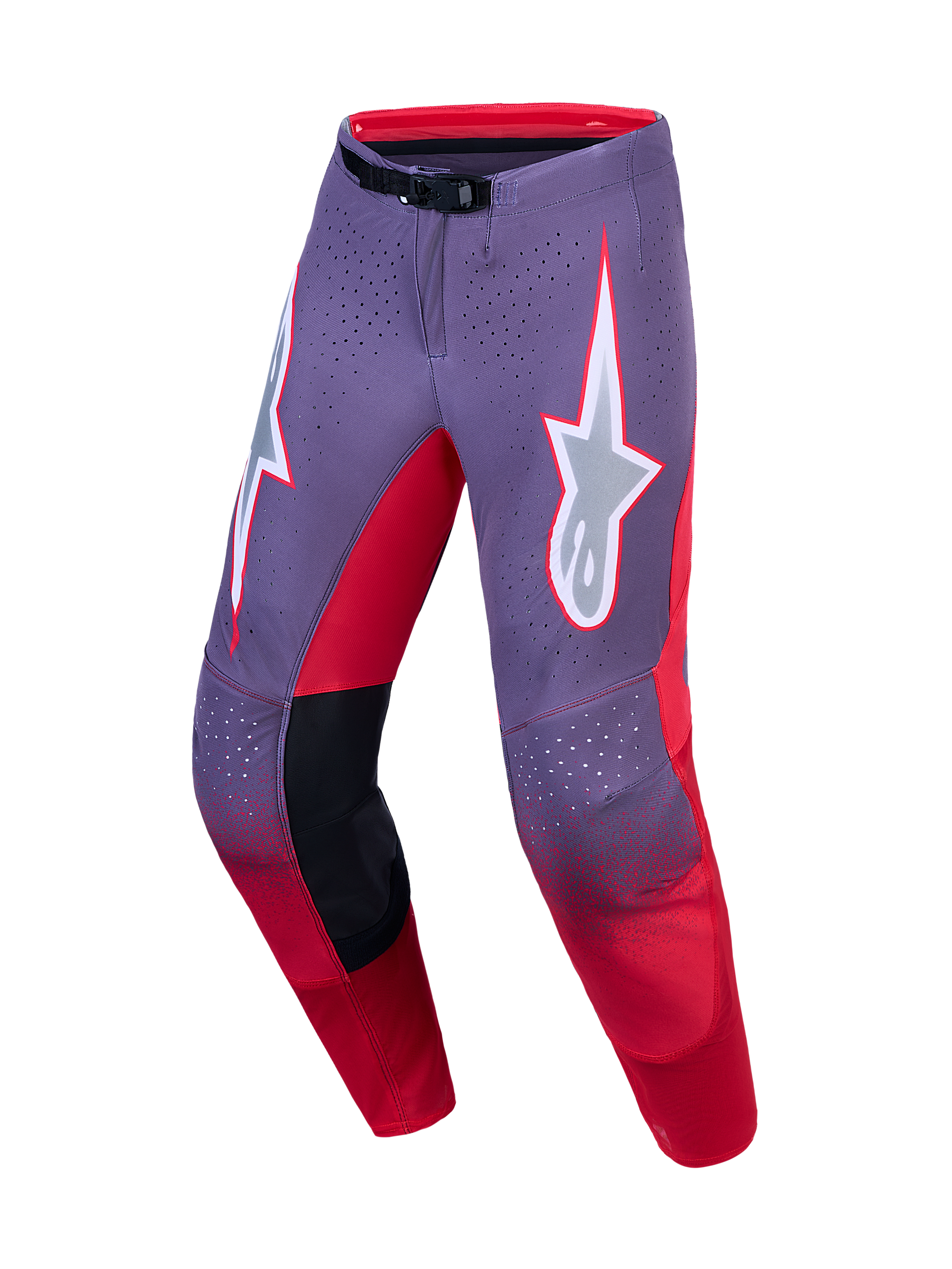 Alpinestars Supertech Hiten AFD Pants, Men's Motocross Gear, Light Lilac and Red Fluo, stretch ripstop construction.
