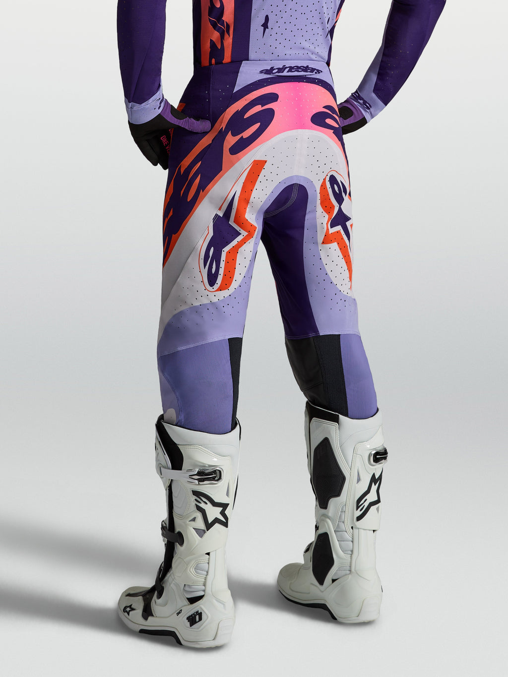 Alpinestars Supertech Dyna, pantalones de motocross para hombre, violeta y morado con rosa flúor, ripstop transpirable, vista trasera