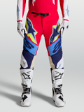 Alpinestars Pantalones Supertech Dyna, pantalones de motocross para hombre, rojos y azul marino, con paneles de piel de cabra y hebilla magnética.
