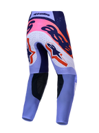 Alpinestars Supertech Dyna, pantalones de motocross para hombre, vista trasera, violetas y morados con detalles rosa flúor.