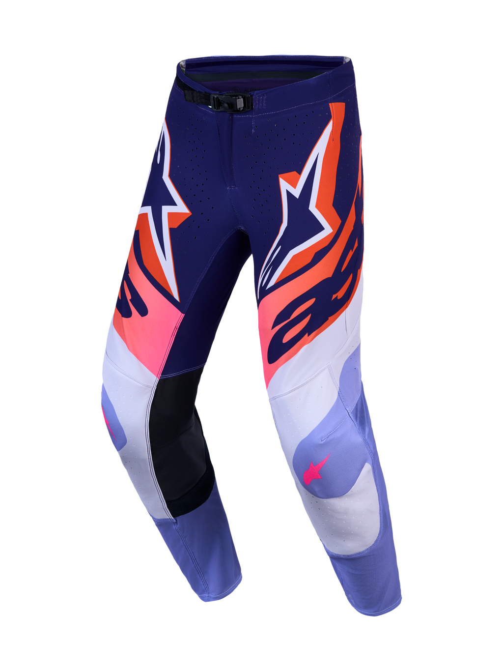 Alpinestars Supertech Dyna 2027, pantalones de motocross para hombre, morados y rosa flúor, con tejido ripstop elástico.