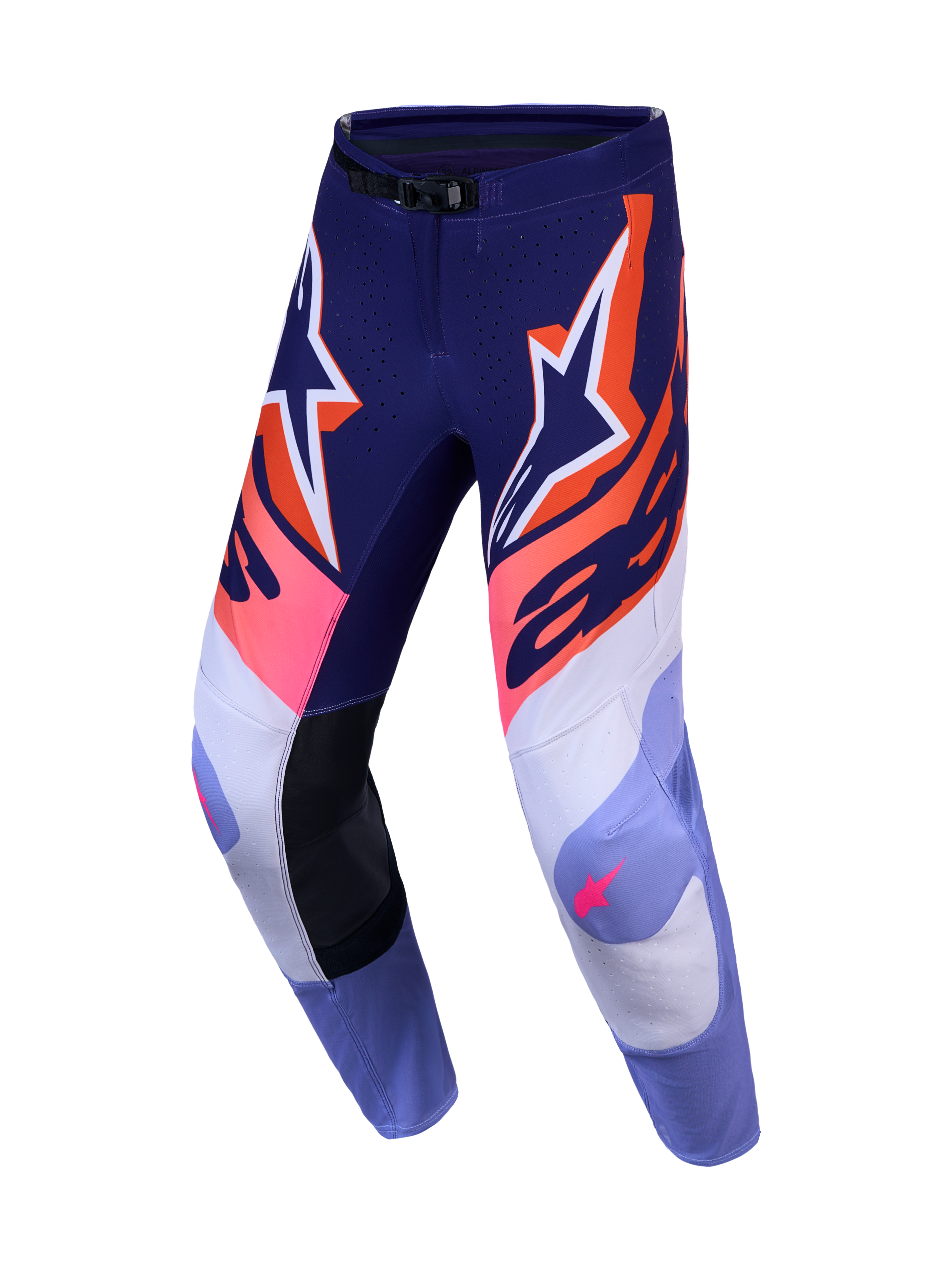 Alpinestars Supertech Dyna 2027, pantalones de motocross para hombre, morados y rosa flúor, con tejido ripstop elástico.