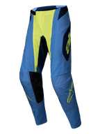 Alpinestars 2025 Techstar Melt Pants, pantalones de motocross, amarillo flúor azul, azul con centro amarillo neón y detalles del logo, paneles interiores de las rodillas en negro, perforaciones láser y ajuste atlético de competición para rendimiento todoterreno