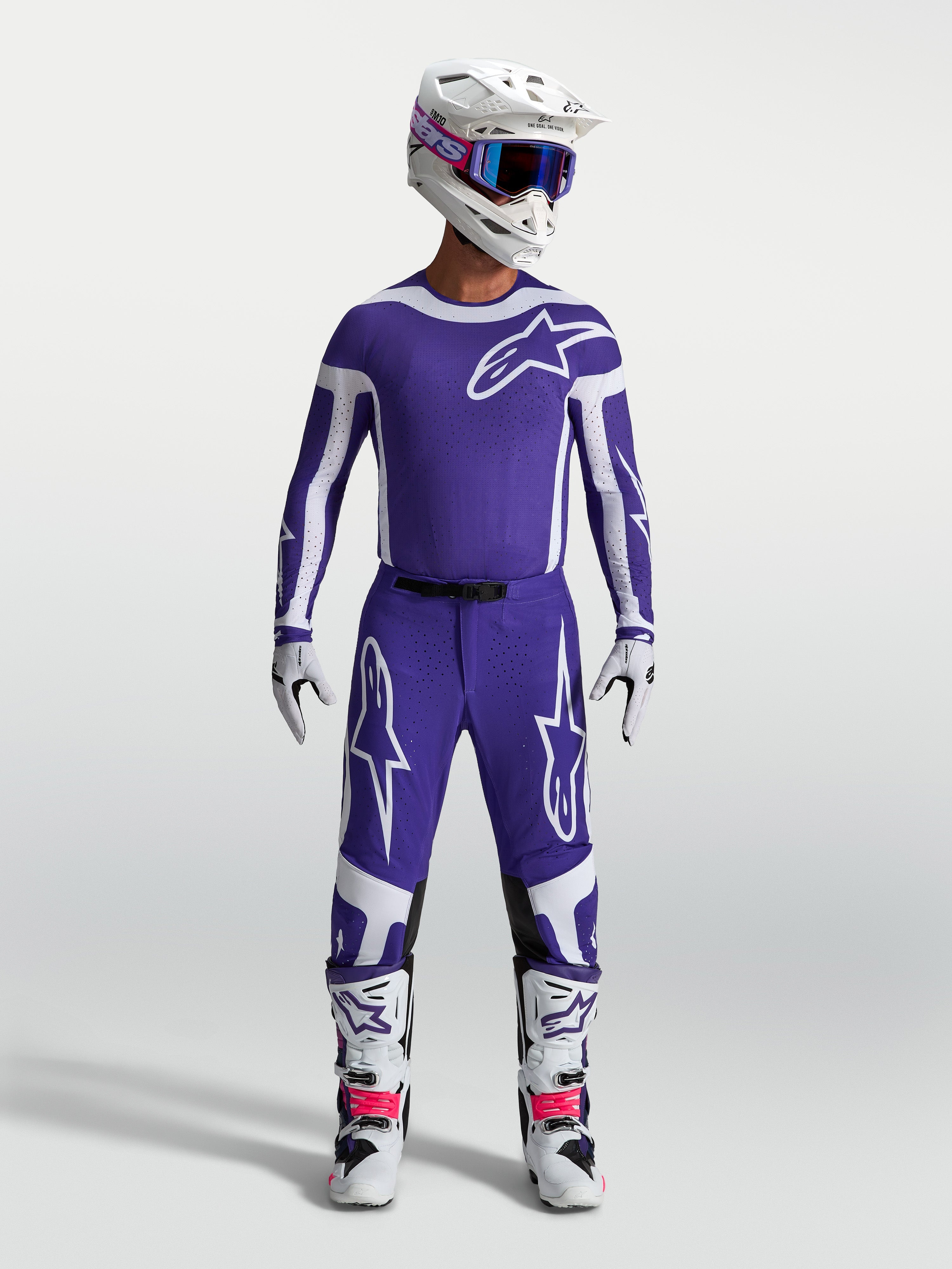 Alpinestars Pantalones Supertech Vesta, pantalones de motocross para hombre en azul profundo y blanco, con ajuste atlético y tejido rip-stop