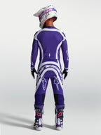 Alpinestars Supertech Vesta, pantalones y jersey de motocross para hombre, azul y blanco, vista trasera, equipo de carreras