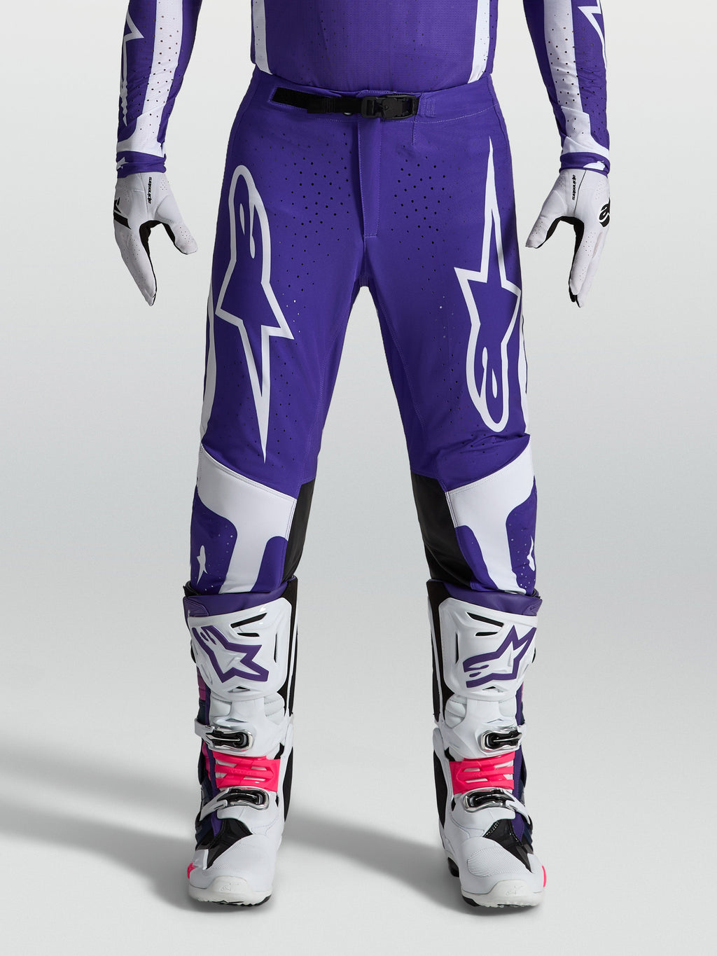 Alpinestars Supertech Vesta, pantalones de motocross para hombre, azul y blanco, ajuste atlético con tejido rip-stop.