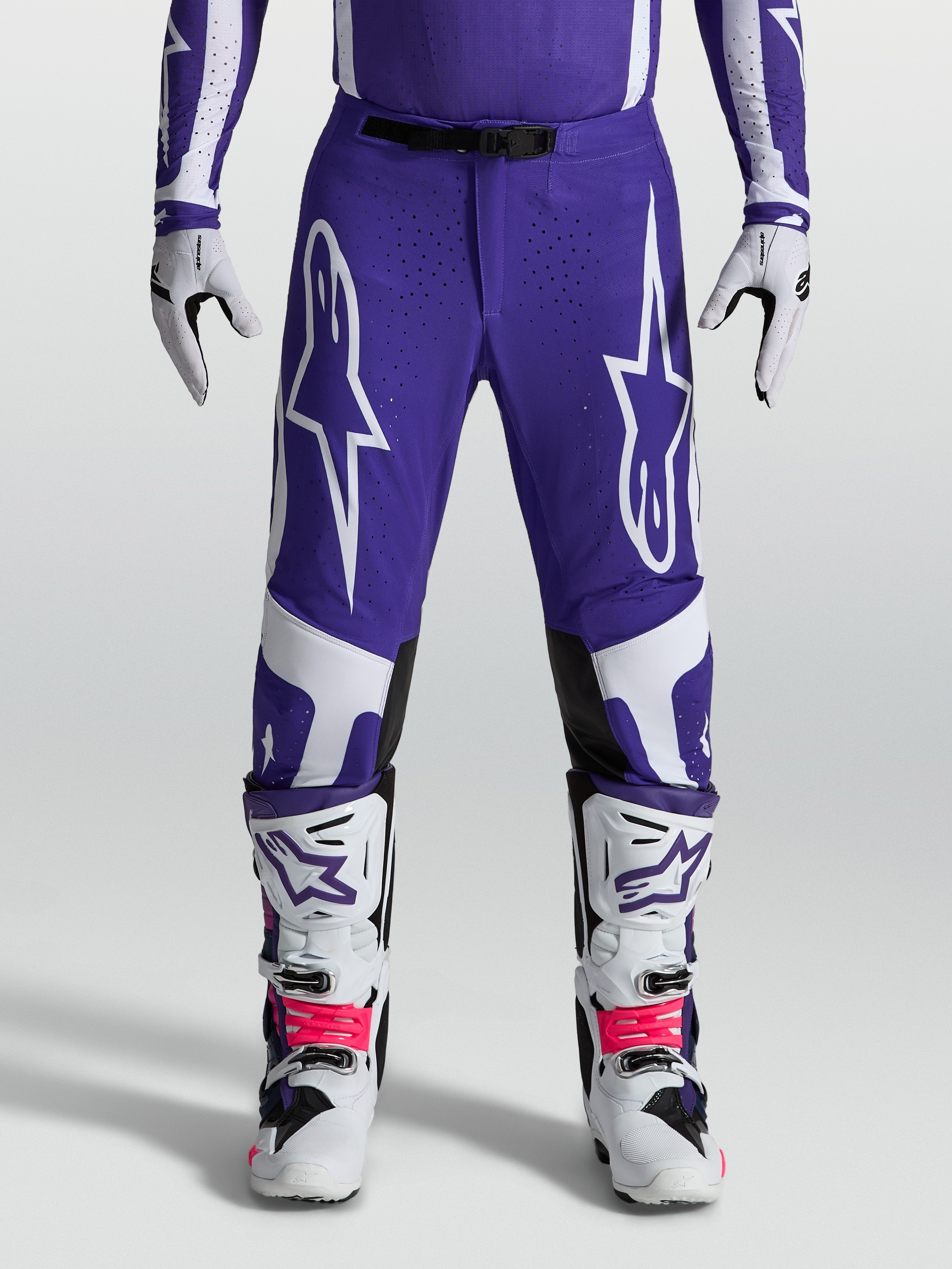 Alpinestars Supertech Vesta, pantalones de motocross para hombre, azul y blanco, ajuste atlético con tejido rip-stop.