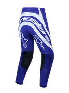 Pantalones Alpinestars Supertech Vesta, motocross para hombre, azules y blancos, vista trasera con estrellas y cuero.