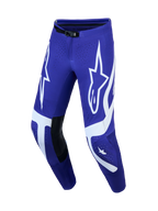 Alpinestars Supertech Vesta, pantalones de motocross para hombre, azul y blanco, paneles de cuero y gráficos de estrella.