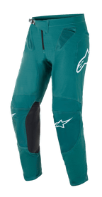 Alpinestars Supertech Blaze Pants, Motocross Pants, Dark Green, featuring white Alpinestars logos, black leather knee reinforcement panels, ratchet waist closure, and mesh ventilation at the hips, durable construction for off-road racing