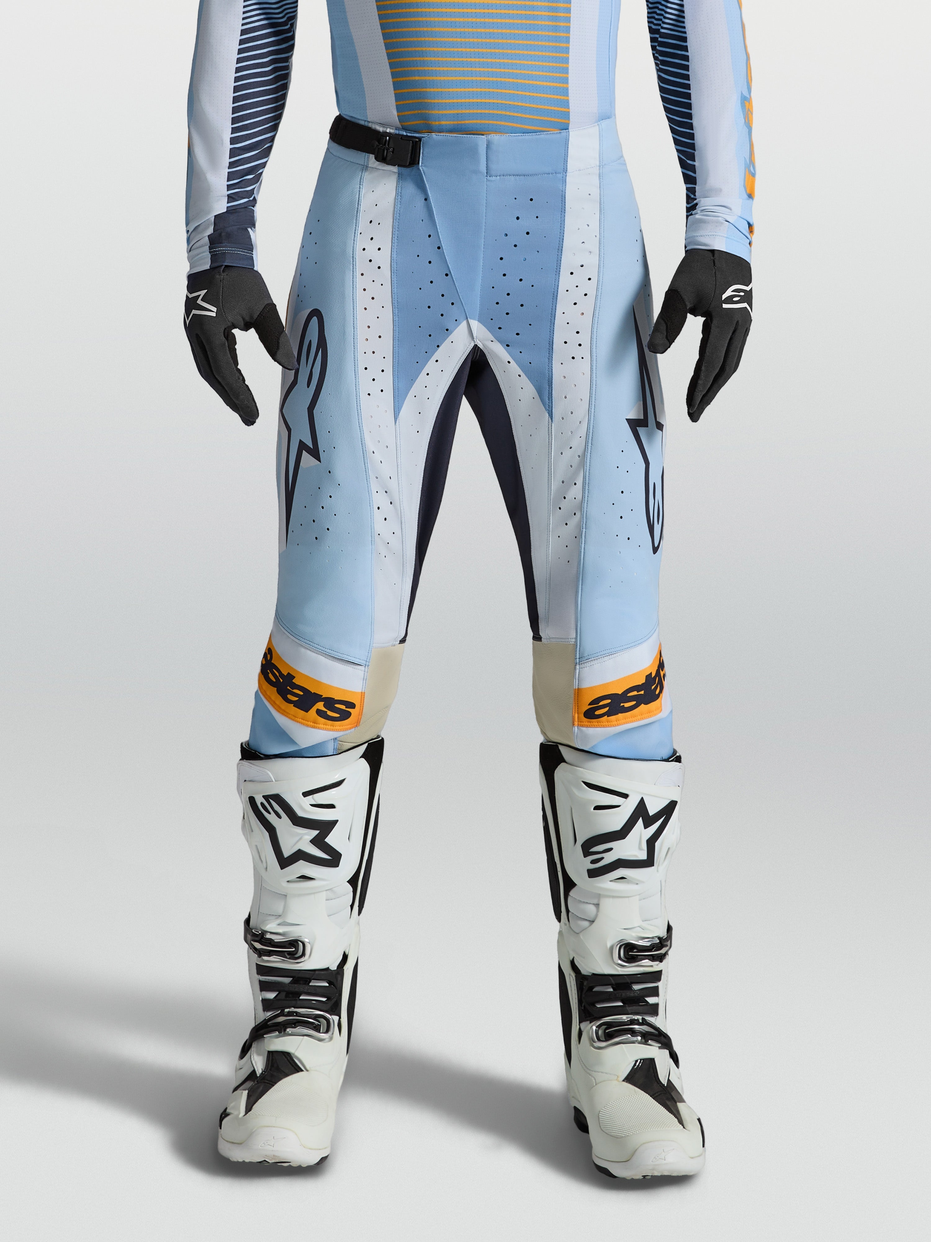Pantalones Alpinestars Techstar Maven, equipo de motocross para hombre, azul y naranja, con ajuste de carrera ergonómico