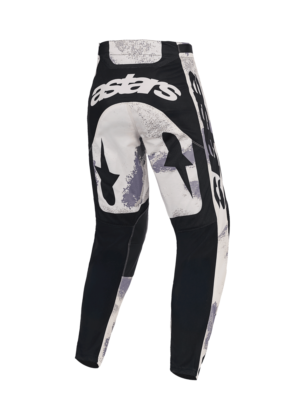 Alpinestars 2026 Racer Lahnd Pants, pantalones de motocross, Sand Camo y gris, vista trasera con la marca astars blanca en la parte posterior, gráficos de estrellas negras en los muslos y paneles negros en la parte inferior de las piernas, diseño ergonómico para carreras off-road