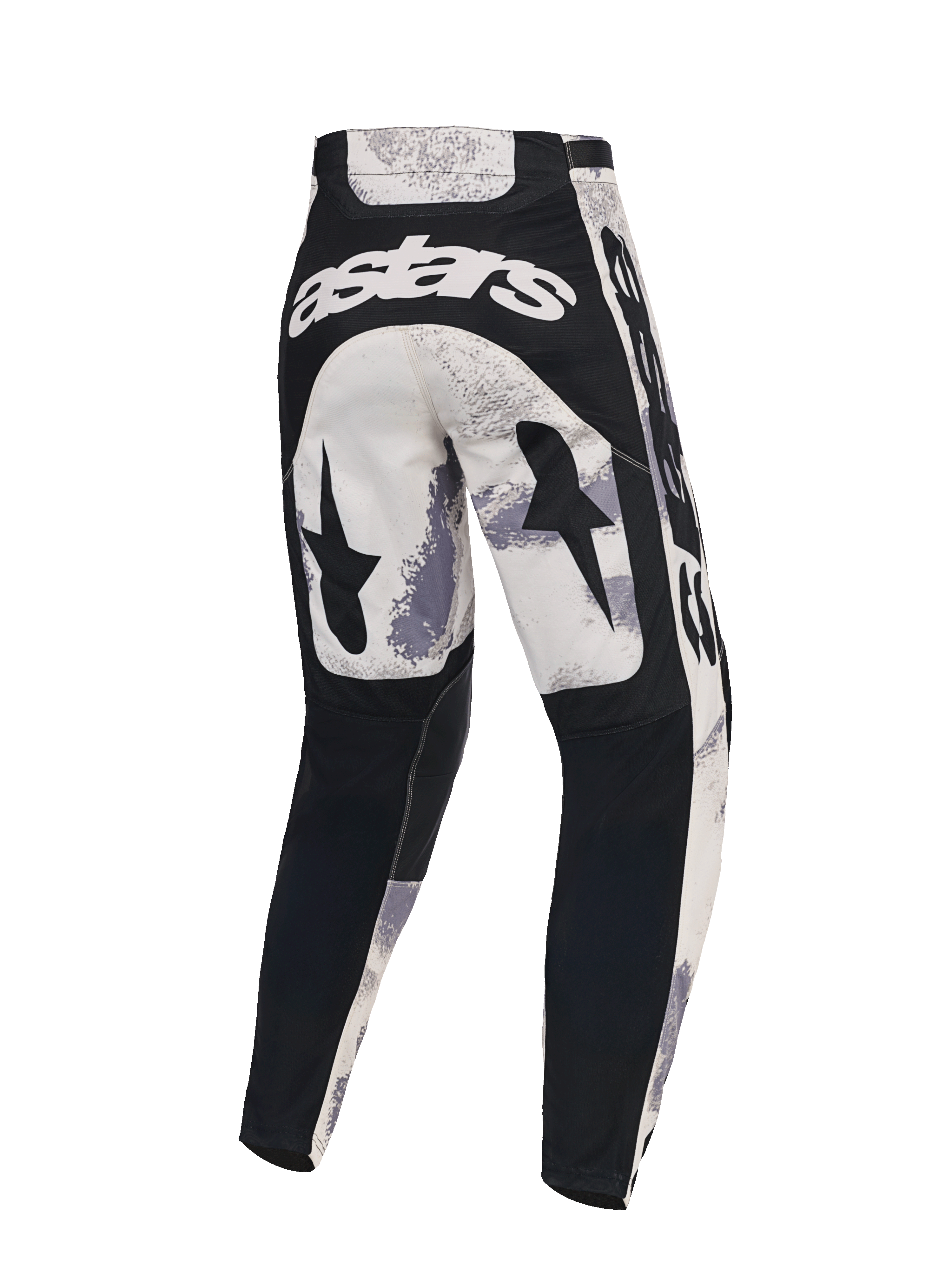 Alpinestars 2026 Racer Lahnd Pants, pantalones de motocross, Sand Camo y gris, vista trasera con la marca astars blanca en la parte posterior, gráficos de estrellas negras en los muslos y paneles negros en la parte inferior de las piernas, diseño ergonómico para carreras off-road