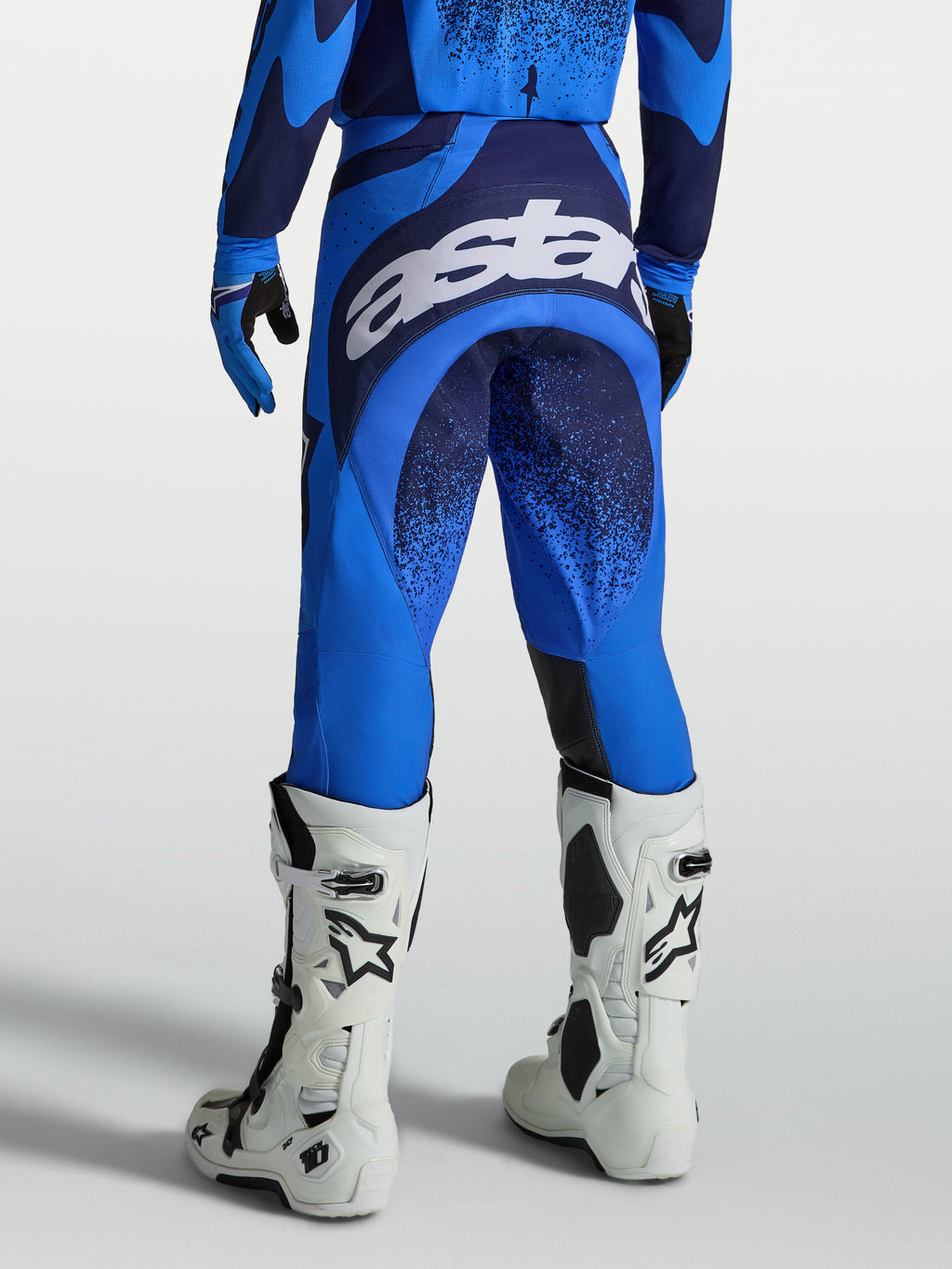 Alpinestars Techstar Swan, pantalones de motocross para hombre, azul UCLA y azul profundo, con logo blanco en el asiento.