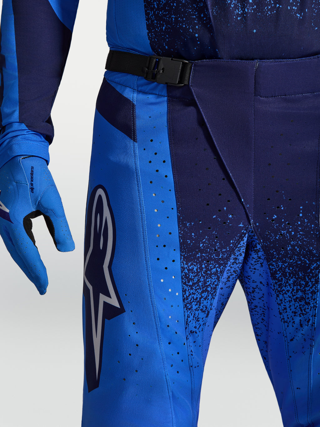 Pantalones Alpinestars Techstar Swan, pantalones de motocross para hombre, azules, con hebilla magnética en la cintura y ventilación perforada por láser