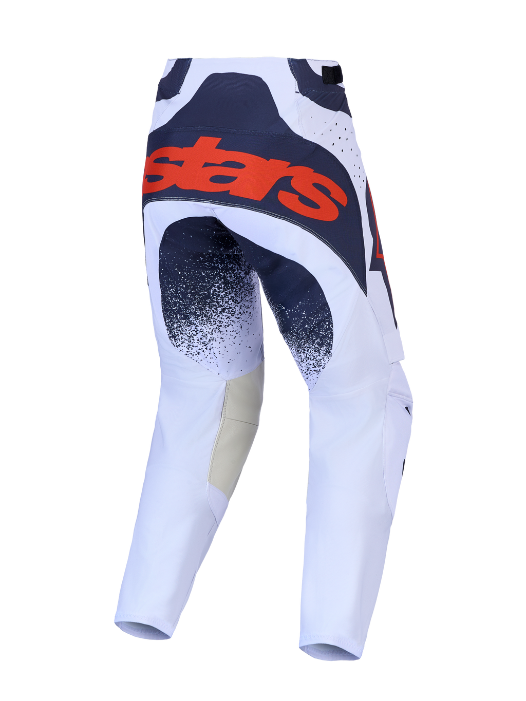 Alpinestars Techstar Swan, pantalones de motocross para hombre, lila claro y gris oscuro con logotipo rojo fluorescente, vista trasera técnica