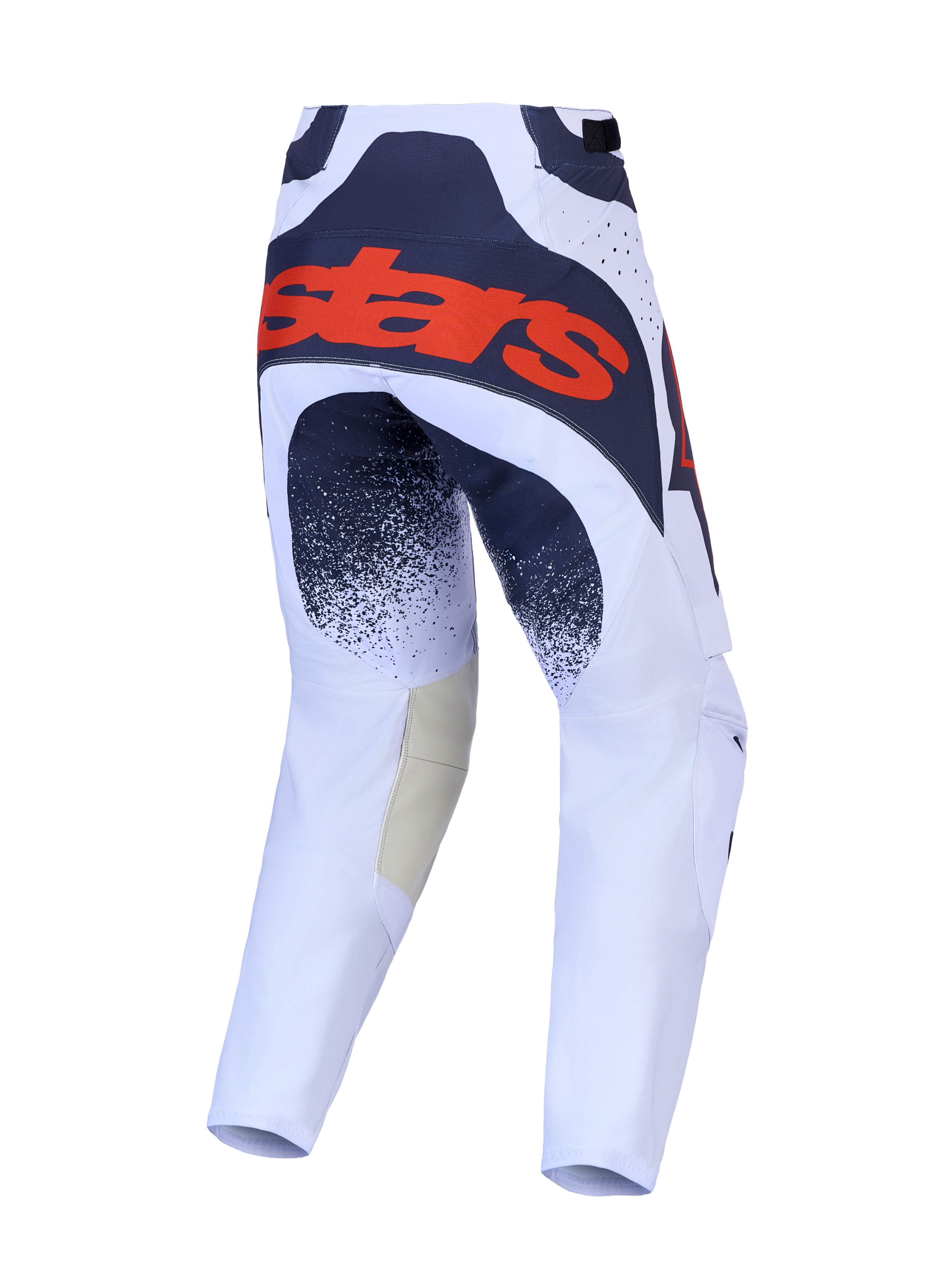 Alpinestars Techstar Swan, pantalones de motocross para hombre, lila claro y gris oscuro con logotipo rojo fluorescente, vista trasera técnica