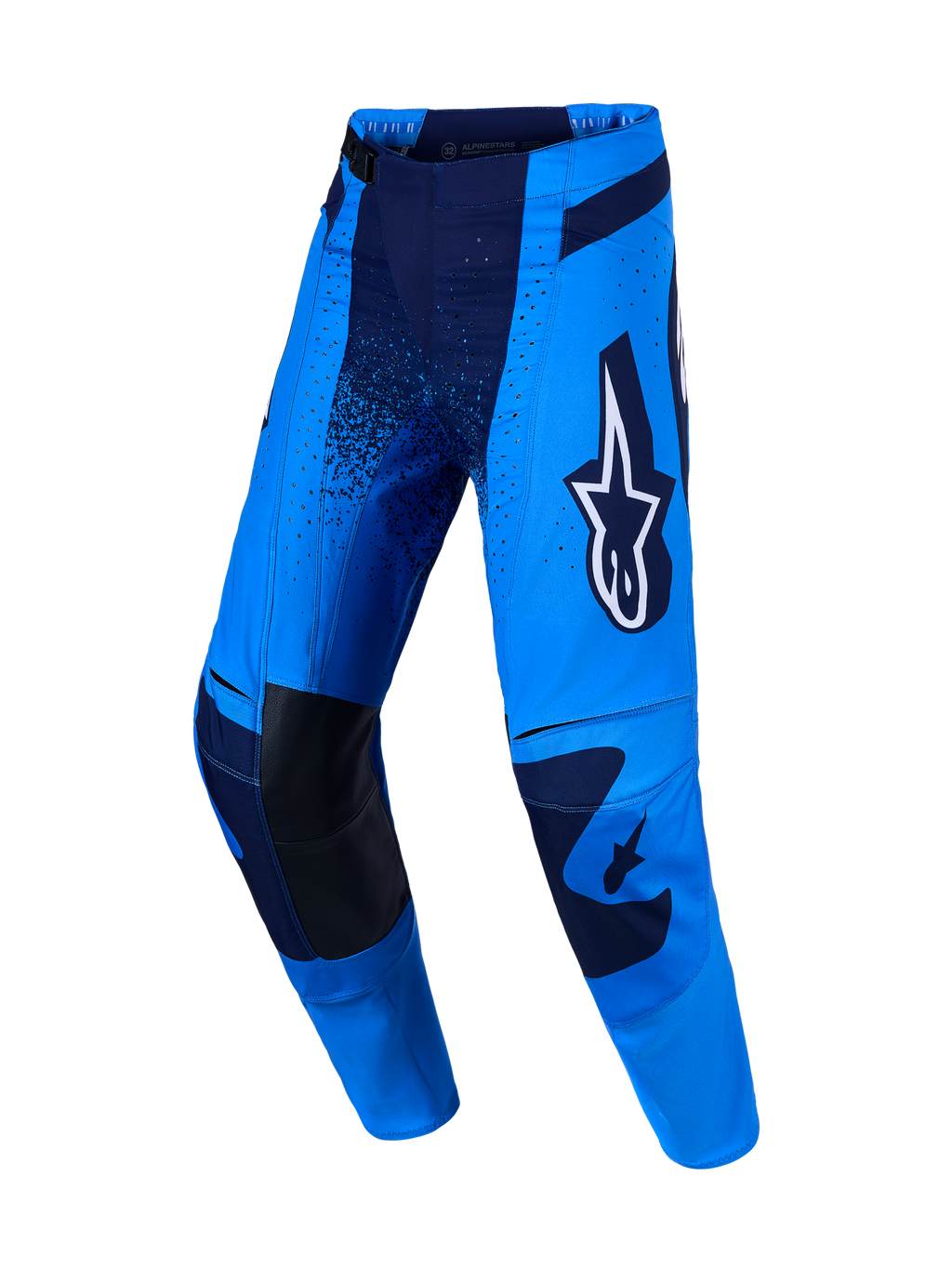 Alpinestars pantalones Techstar Swan, pantalones de motocross en azul y azul oscuro con rodillas de cuero reforzadas