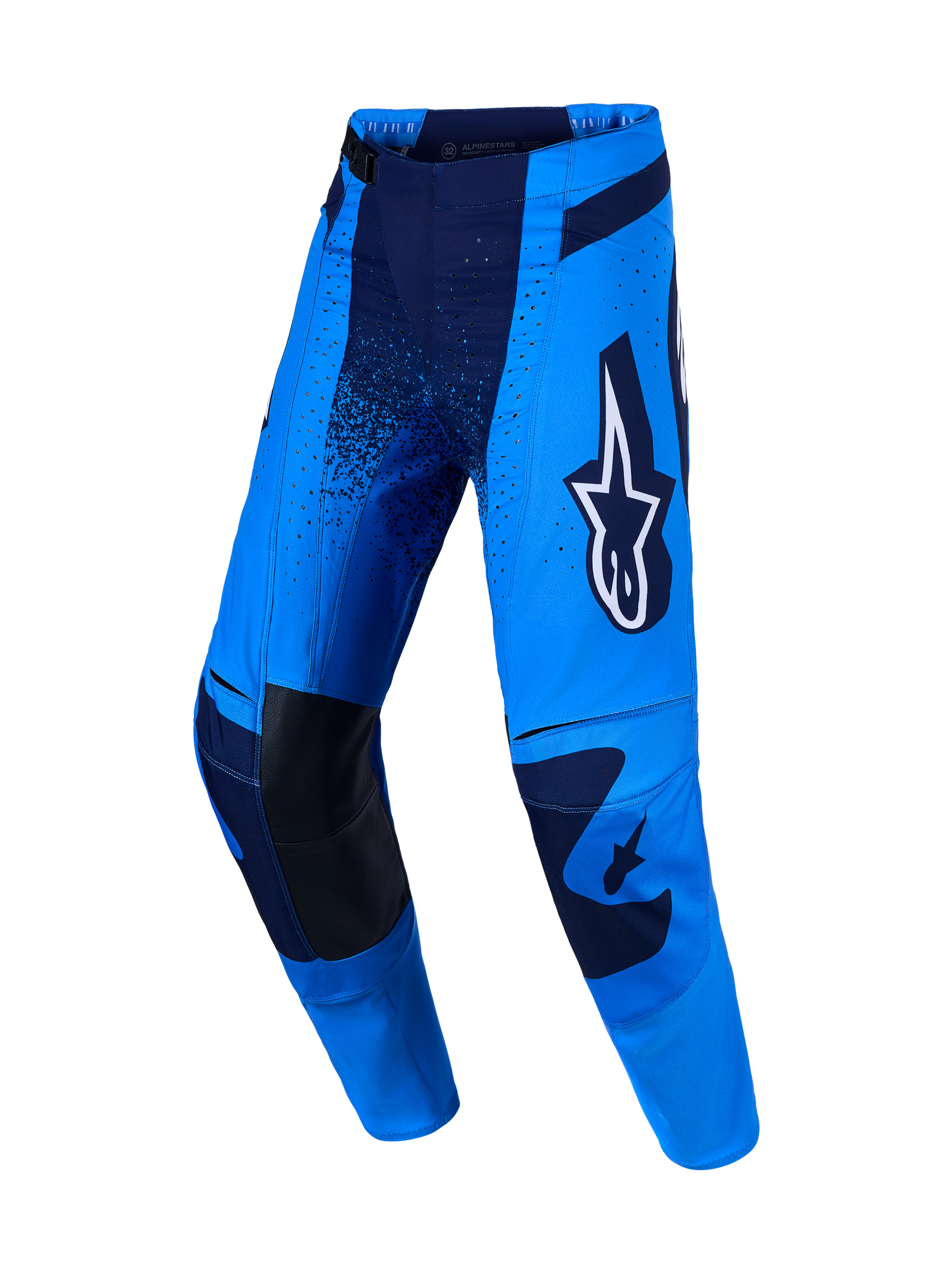 Alpinestars pantalones Techstar Swan, pantalones de motocross en azul y azul oscuro con rodillas de cuero reforzadas