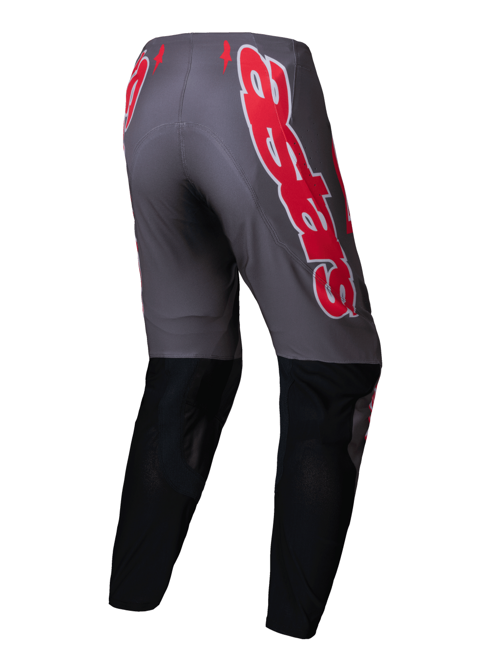 Alpinestars Pantalones Supertech Lipan 2025, pantalones de motocross para hombre, gris y rojo brillante con parte inferior de las piernas en negro, vista trasera