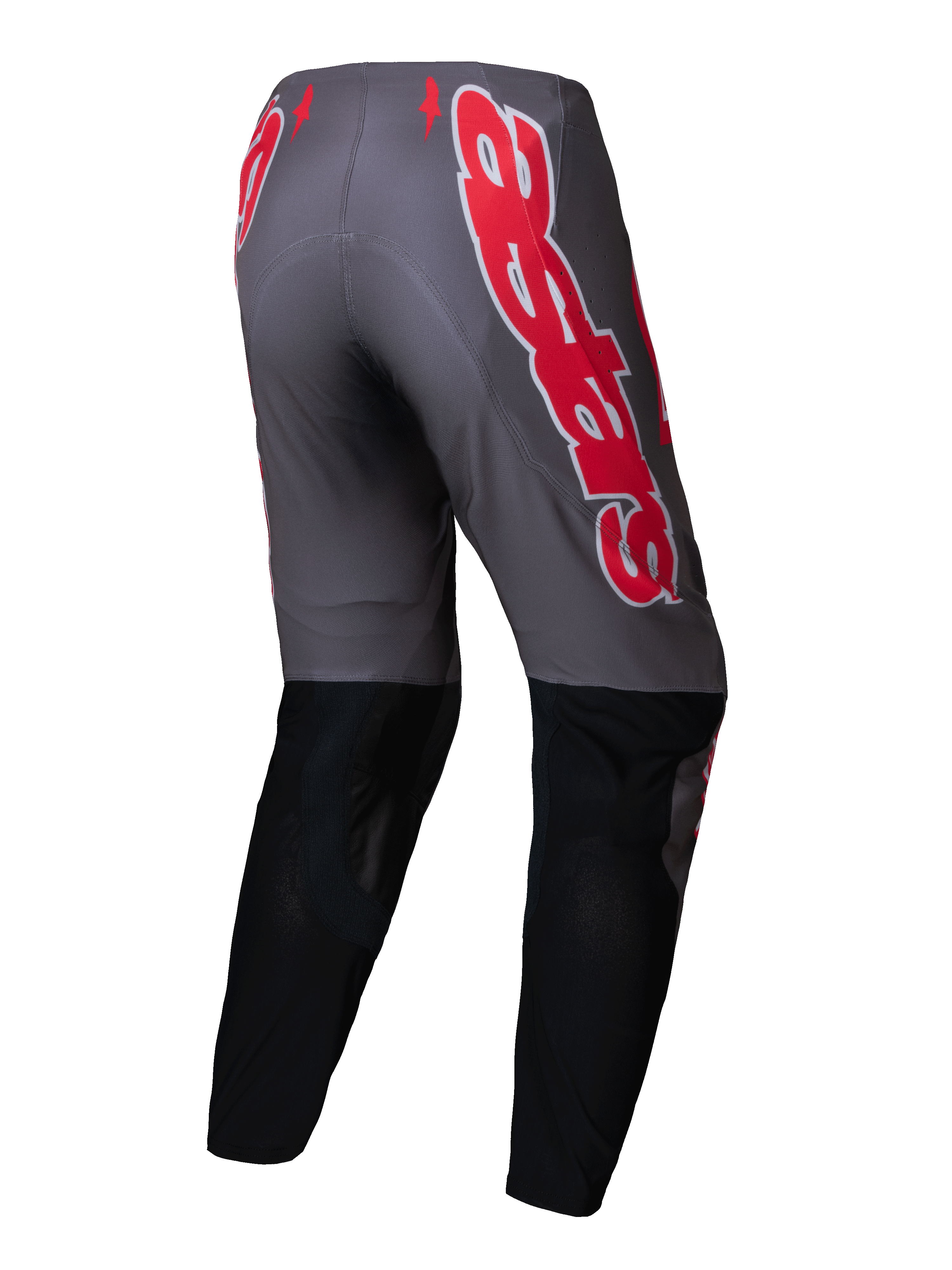 Alpinestars Pantalones Supertech Lipan 2025, pantalones de motocross para hombre, gris y rojo brillante con parte inferior de las piernas en negro, vista trasera
