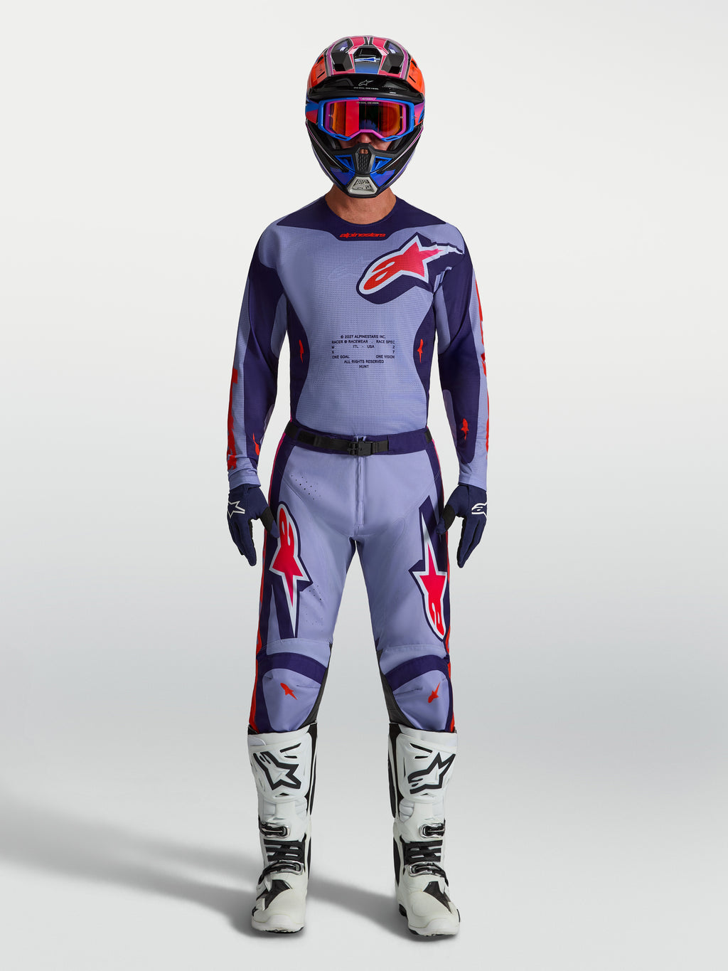 Pantalones Alpinestars Racer Air Hunt, pantalones de motocross para hombre, morado claro y rosa flúor, malla ventilada para máximo flujo de aire