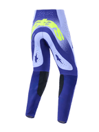 Alpinestars 2026 Supertech Scenz Pants, Motocross Pants, Purple and Neon Yellow, rear view showing technical design with laser-cut perforations, bold neon yellow branding on the back, and black durable inner knee panels