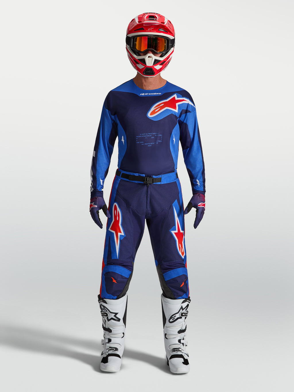 Alpinestars Racer Hunt, pantalones de motocross para hombre, azul fuerte y rojo fuego, construcción de politejido duradero