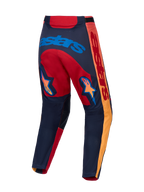 Alpinestars Racer Hunt, pantalones de motocross rojos y grises, vista trasera con gráficos de estrellas e insertos ripstop