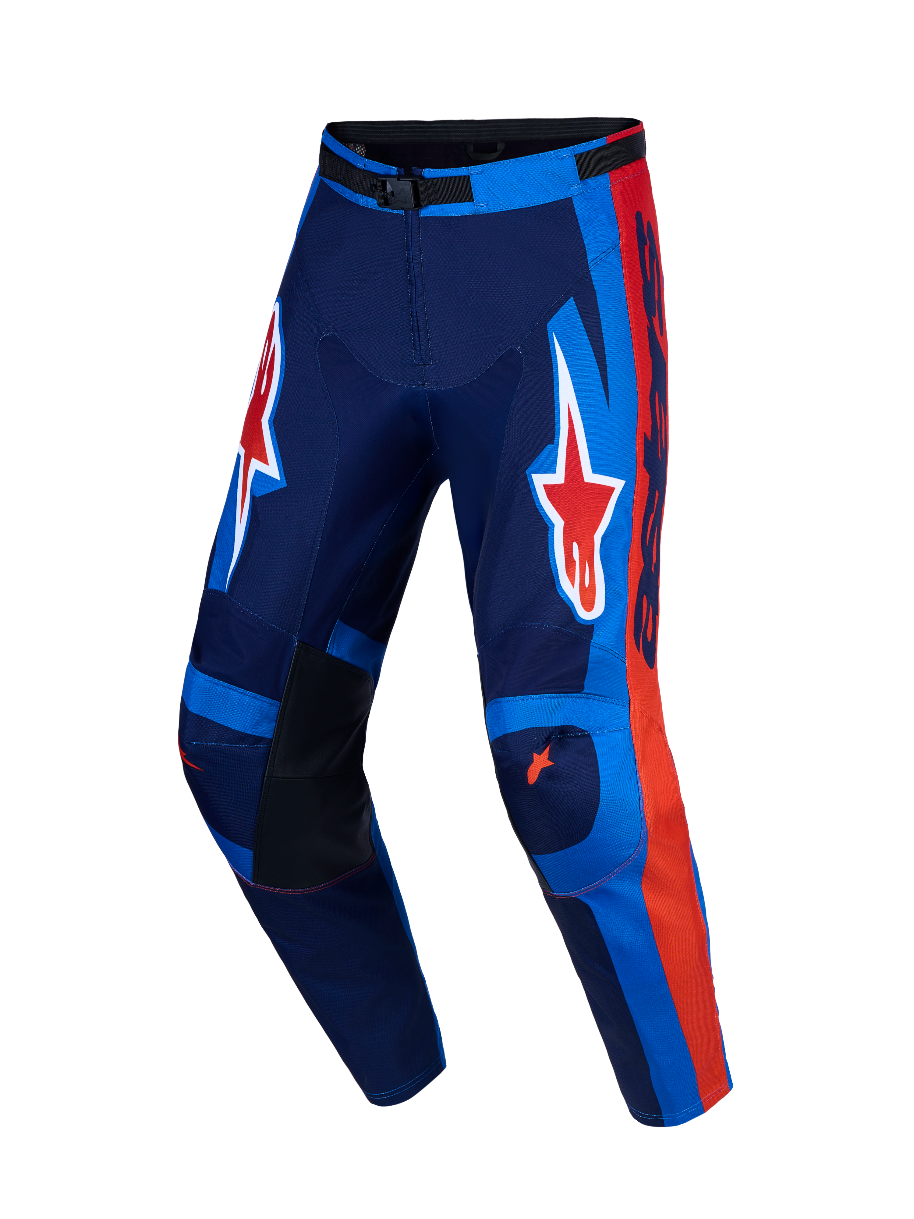 Alpinestars Racer Hunt, pantalones de motocross para carreras todoterreno, azul marino y rojos, con gráficos A-star y ajuste ergonómico