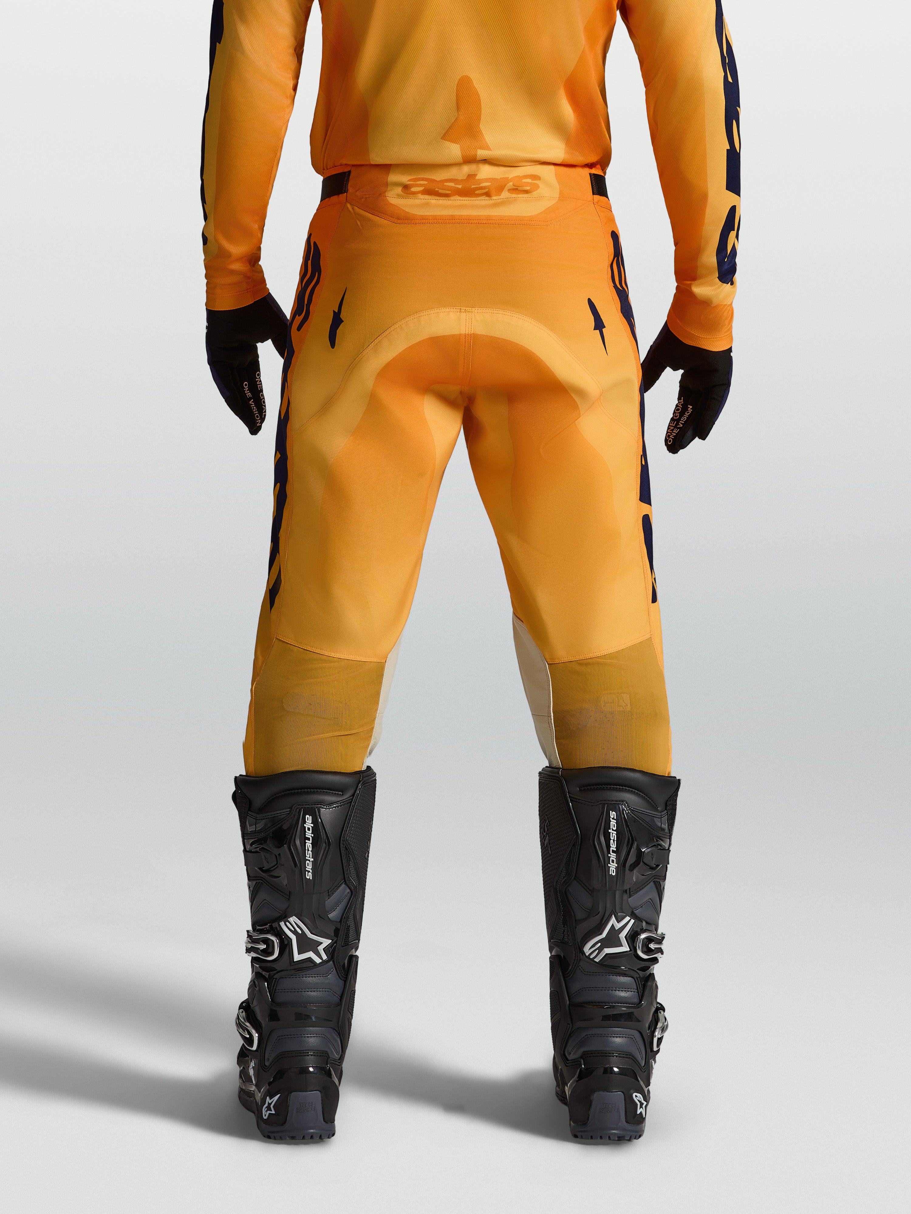 Alpinestars pantalones Racer Amber, pantalones de motocross para hombre en naranja y azul oscuro, con asiento reforzado duradero y diseño ergonómico off-road