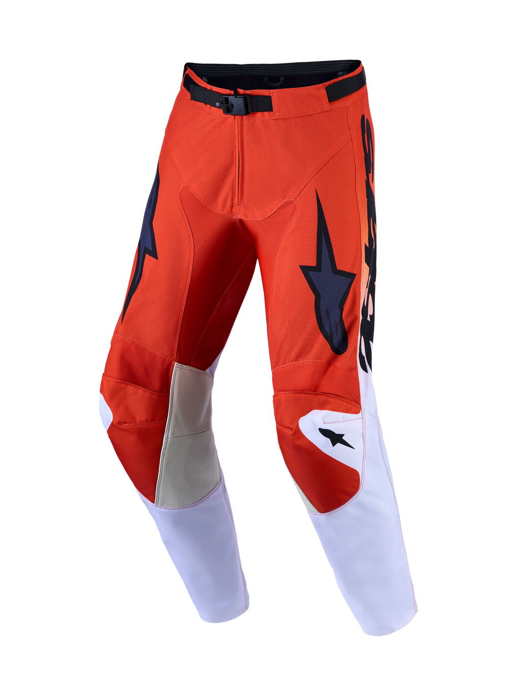 Alpinestars Racer Amber 2027, pantalones de motocross para hombre, rojo cardenal y lila claro, paneles de rodilla de cuero