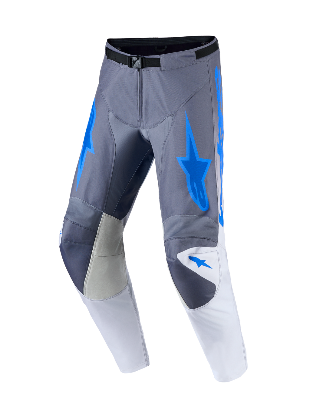 Alpinestars Racer Amber, pantalones de motocross para hombre, gris ceniza y azul con paneles de cuero reforzados