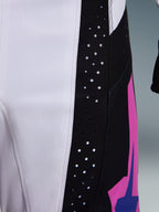 Alpinestars 2026 Techstar Knif Pants, Motocross Pants, Black Light Gray and Purple, close-up detail showing laser-cut perforations on the black side panel for ventilation, durable ripstop fabric construction