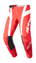 Alpinestars Techstar Arch Pants 2023, pantalones de motocross, rojo Marte y blanco, parches de cuero negro en las rodillas, paneles de ventilación perforados, hebilla ajustable en la cintura, equipamiento off-road de alto rendimiento