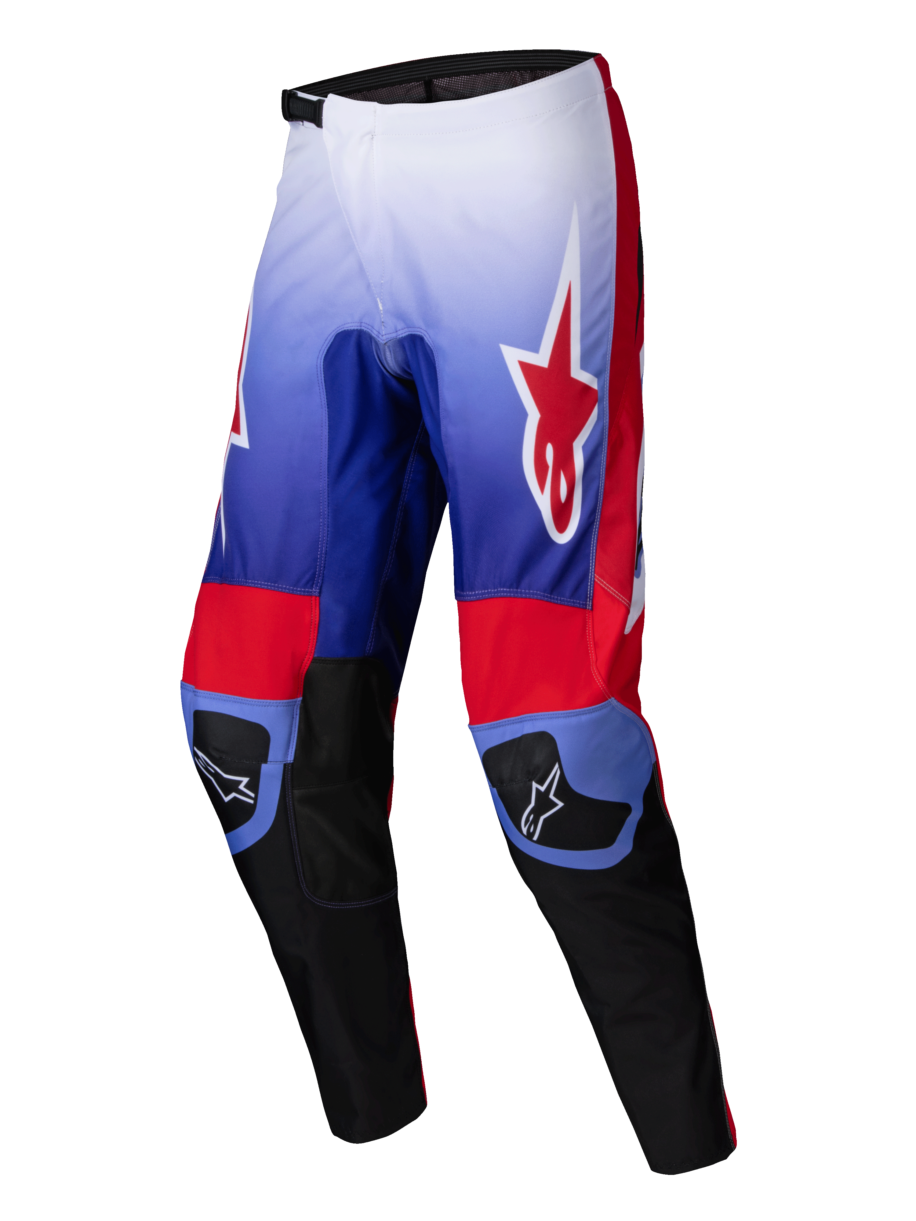 Alpinestars Pantalones Fluid Wurx 2025, pantalones de motocross para hombre, morados y rojos con detalles en negro, construcción de politejido 600D y paneles elásticos
