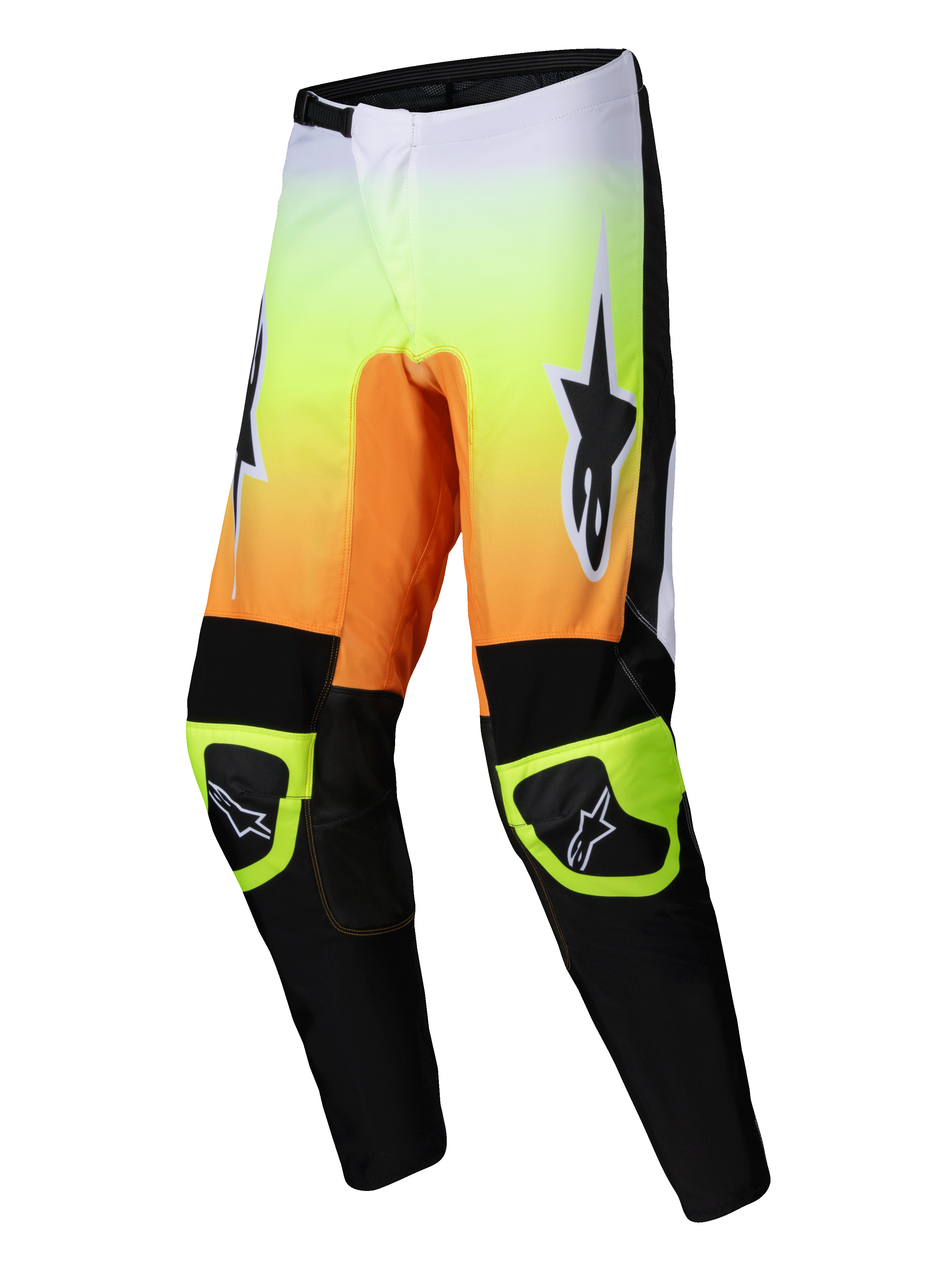 Alpinestars Pantalones Fluid Wurx 2025, pantalones de motocross para hombre, amarillos, naranjas y negros, con construcción de poliéster ligero de 600D y rodillas reforzadas