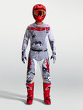 Alpinestars Racer Air Lone y Hunt Gear Set, conjunto de motocross para hombre, gris camuflaje y rojo, con jersey ventilado y pantalones técnicos para carreras off-road