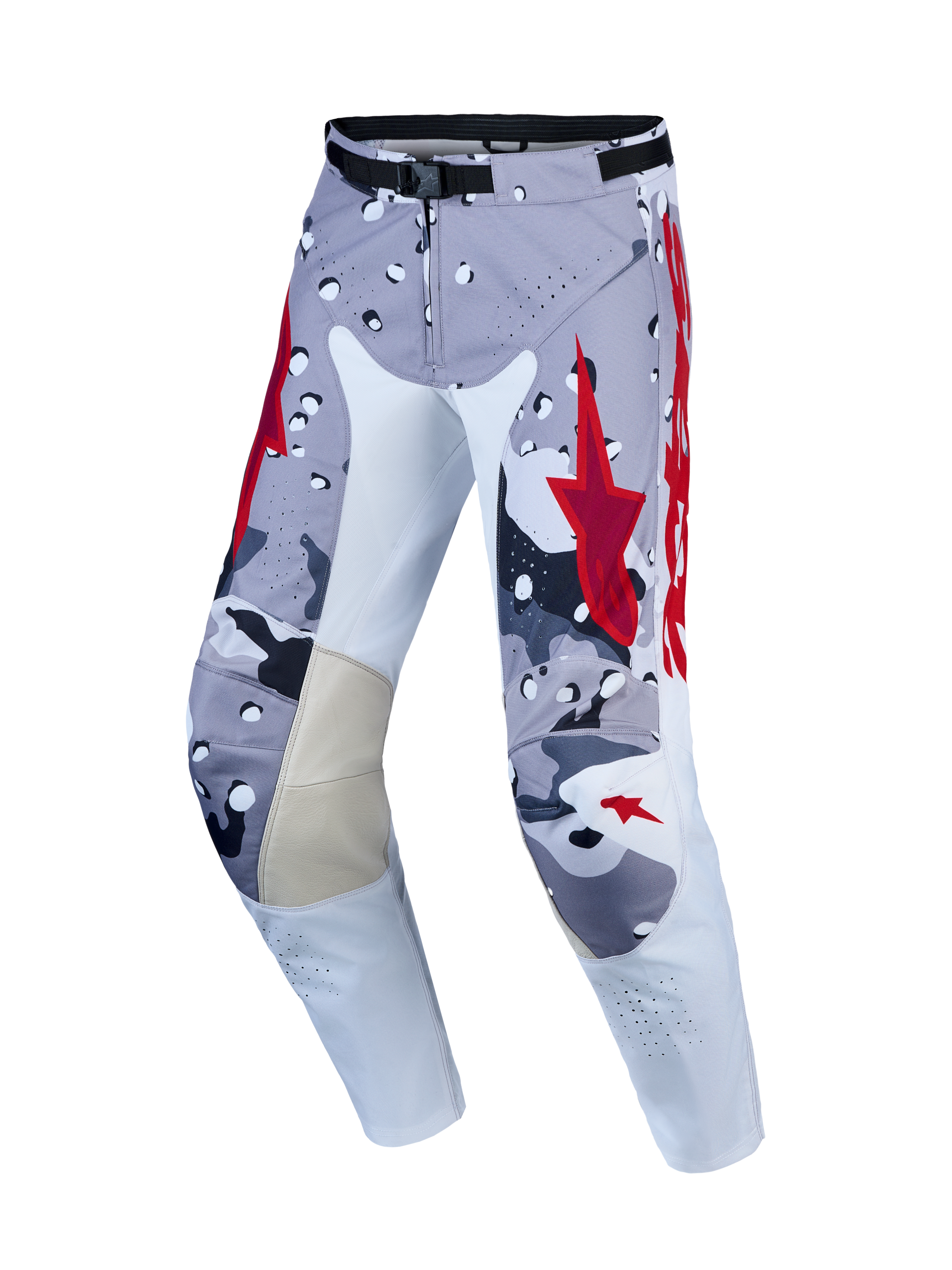 Pantalones Alpinestars Racer Air Lone, pantalones de motocross para hombre, camuflaje gris y rojo, tejido perforado con paneles internos de cuero en las rodillas