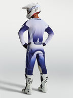 Pantalones Alpinestars Racer Air Amber, para motocross de hombre, azules y blancos, tejido perforado, vista trasera.