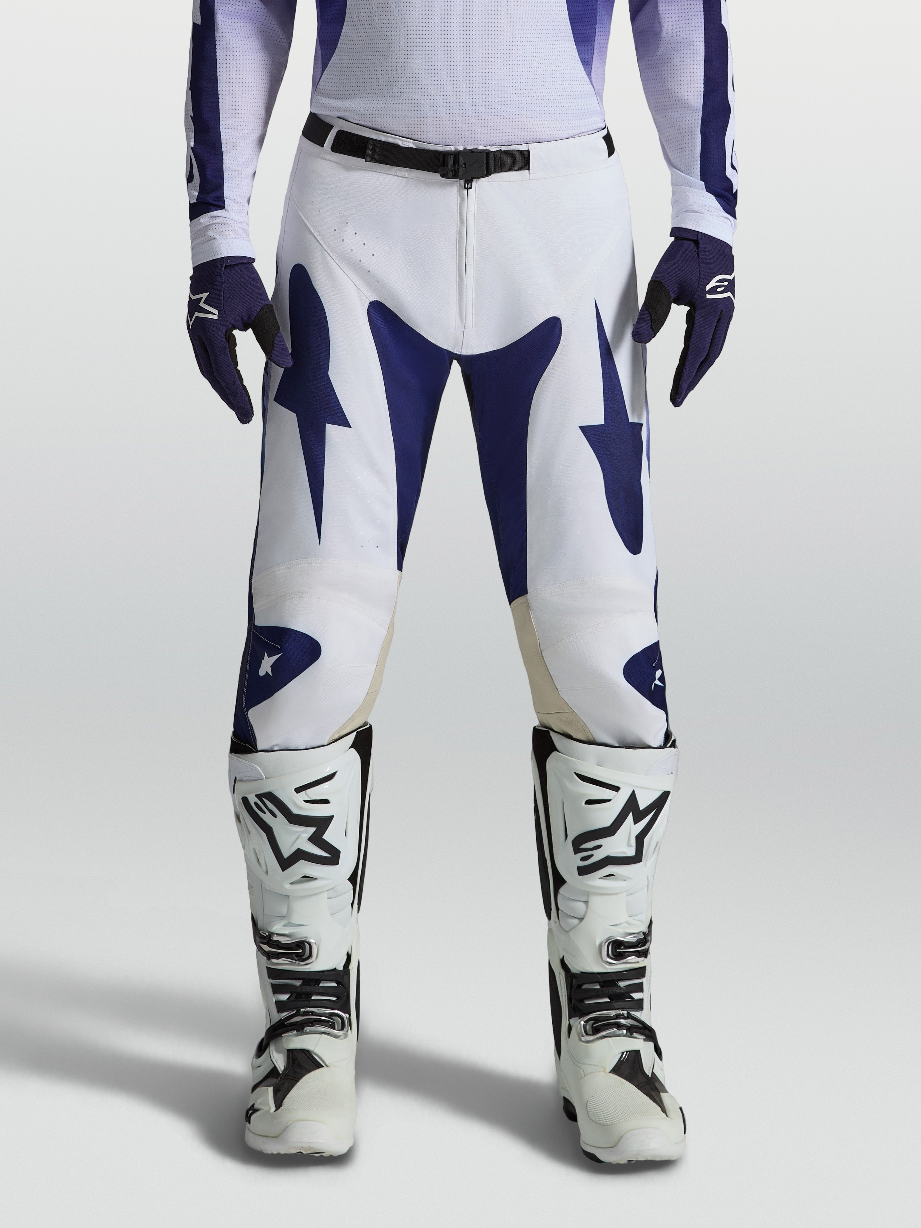 Alpinestars Racer Air Amber Pants, perforated Blue and White motocross pants for high-performance off-road riding.