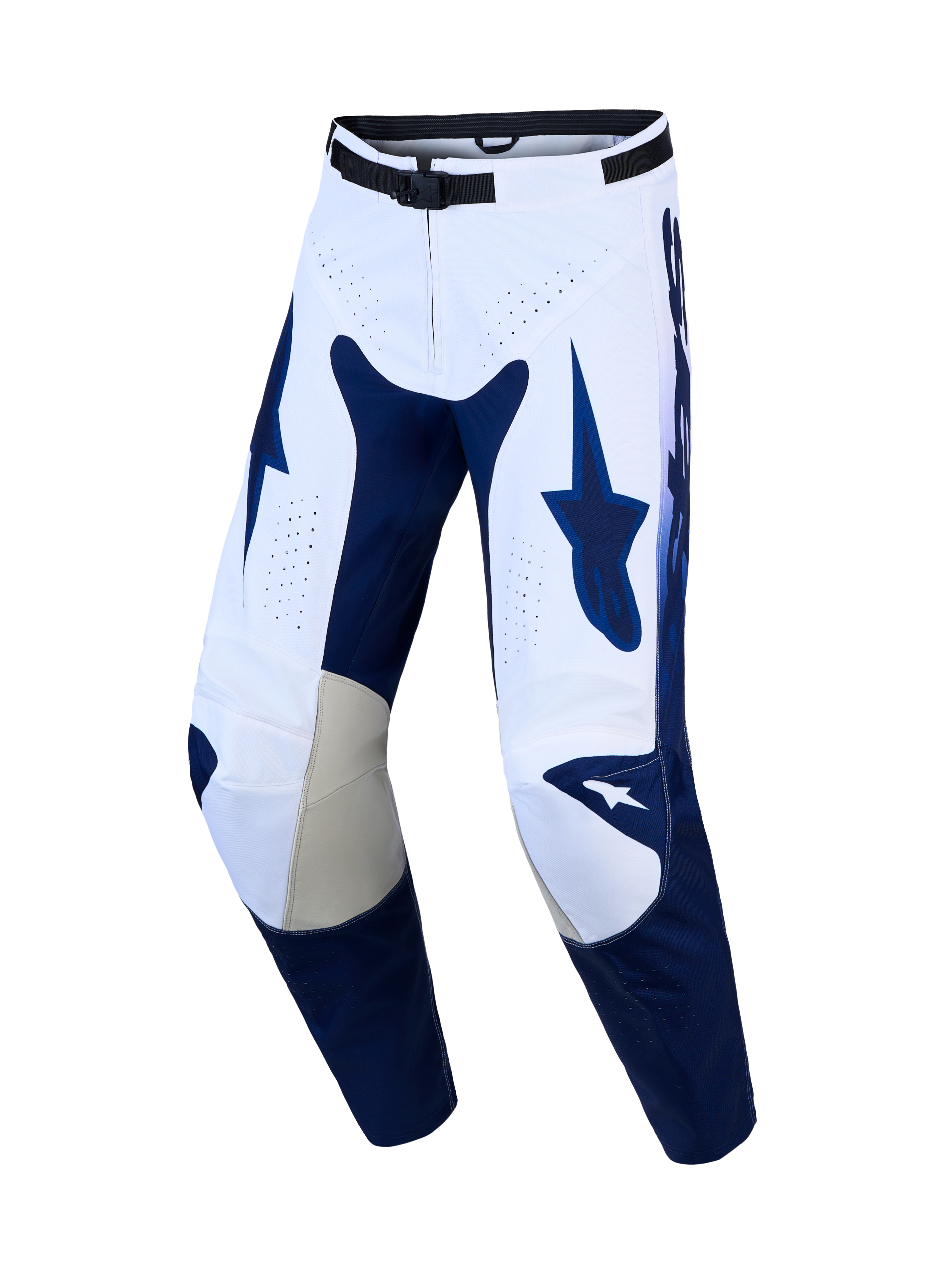 Alpinestars Racer Air Amber, pantalones de motocross para hombre, azul marino y blanco, con ventilación y rodillas de cuero