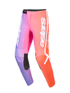 Pantalones Alpinestars 2026 Fluid Apex, pantalones de motocross, multicolor con degradado en púrpura, rosa y naranja, con logotipo astars blanco y paneles interiores de las rodillas reforzados en negro, diseño ergonómico 3D para conducción off-road